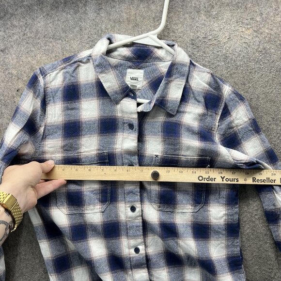 Vans Shirt Womens XS Blue White Plaid Flannel Button Down Long Sleeve Casual - Picture 3 of 10
